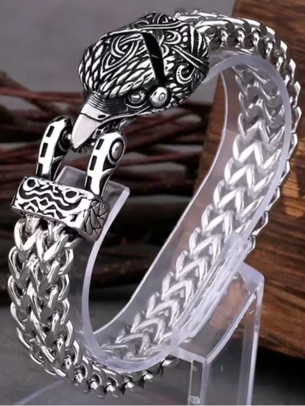 Crow Raven Head Mens Bracelet : Stainless Steel Viking Norse Celtic Pagan